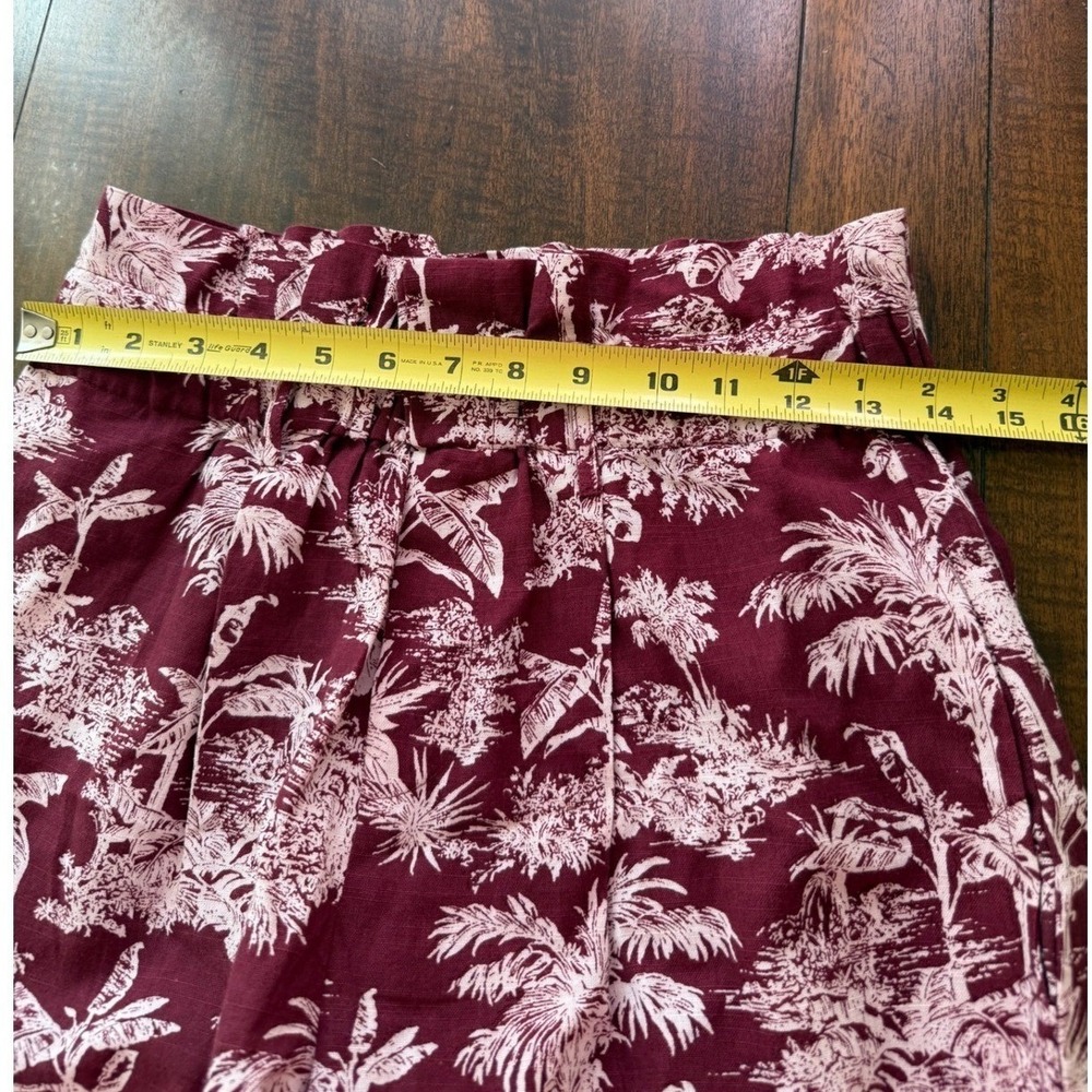 Miss June Paris Burgundy Tropical Palm Toile Paperbag Waist Cotton Shorts Size 1 - Picture 4 of 10